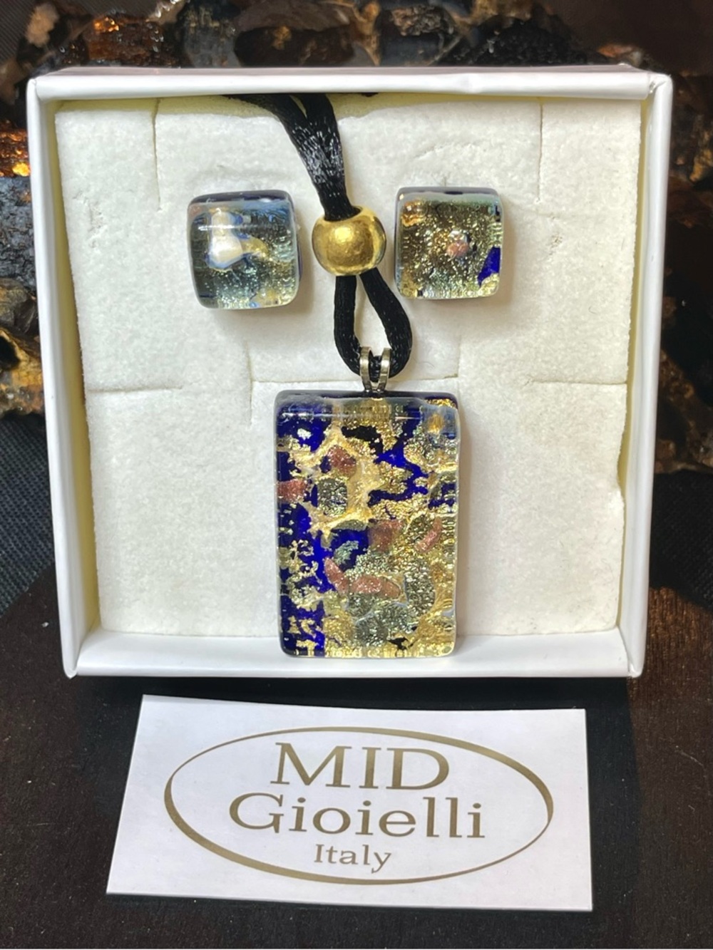 🌑NIB Murano Glass Italy Pendant & Earrings Set🌑